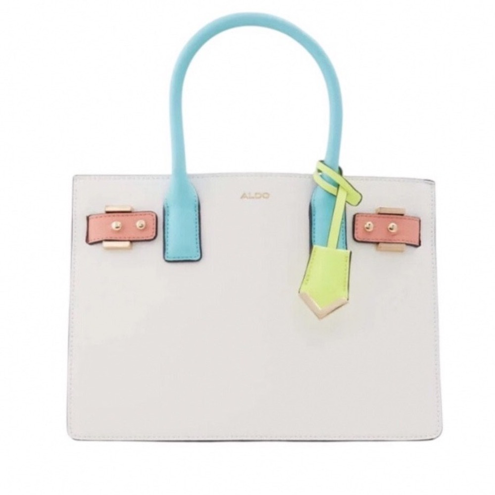Aldo Arareri Colorblock Handbag White Coral Yellow Turquoise Gold Hardware NWT - Picture 3 of 4